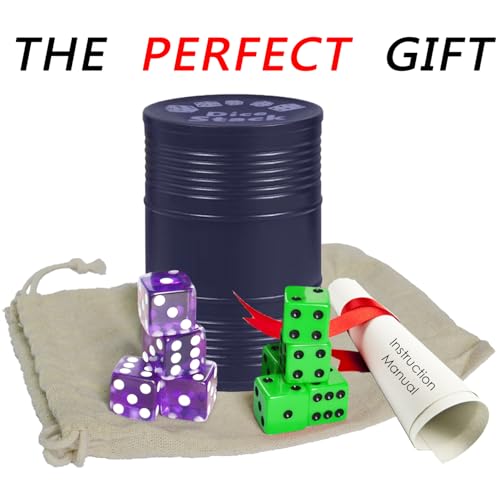Dice Stacking Cup Set with 4 Pcs 19mm Purple and 5 Pcs 18mm Green Standard 6 Sided Dices, Blue Cup with Storage Bag - Magic Tricks Instruction