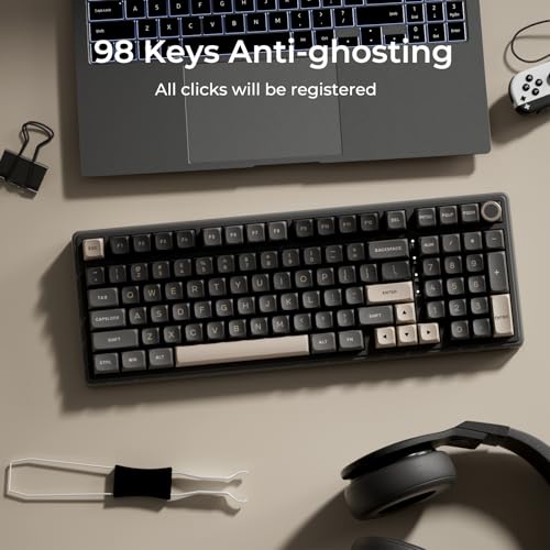 RK ROYAL KLUDGE R98 Pro Wired Mechanical Keyboard, RGB PC Gaming Keyboard with Number Pad and Volume Knob, Gasket Mount, MDA Profile PBT Keycaps, for Win/Mac, Hot Swappable Tactile Beige Switch - color: Black, size: Hot Swappable Beige Switch