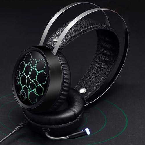 KALLORY Wired Gaming Headset with Microphone for Pc, Comfortable Over Ear Headphone with Soft Ear Pads, RGB Light Surround Sound for Online Gaming and Esports Use