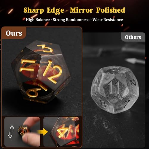 MoKo Liquid Core DND Dice Set 7PCS, Black + Gold | Sharp Edge Resin Polyhedral, D20 D12 D10 D8 D6 D4 D%, Gift Box Included, Compatible with Dungeons and Dragons RPG - color: 1 - Black + Gold