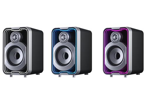 SOULION 10W USB Powered Wired Bluetooth 2.0 Computer Speakers | 2.0 PC Speakers, Easy-Control Pod, 5 Mirror-Like LED Light Modes, for Monitor Laptop Desktop Gaming Music