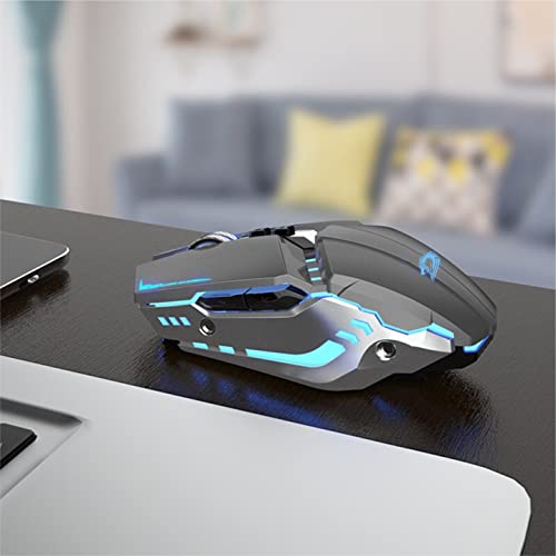 TENMOS T12 Wireless Gaming Mouse, Silent Rechargeable Computer Mice-Grey | 2.4GHz Optical, 7 Color LED Lights, Quiet Click,Side Buttons,3 Adjustable DPI,Ergonomic Design, Nano Receiver,USB C Charging - color: grey