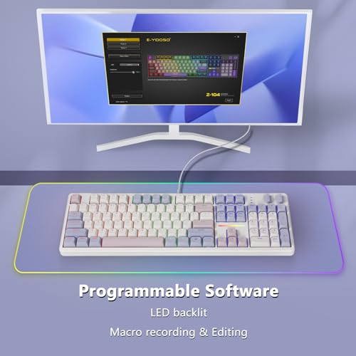 E-YOOSO Creamy Mechanical Gaming Keyboard Wired, Full Size, White Pink | Gasket Structure with Sound Dampening Foam, Led Backlit, Hot Swappable, Pre-lubed Linear Switches, Custom Keyboard for PC/Mac - color: White Pink Purple
