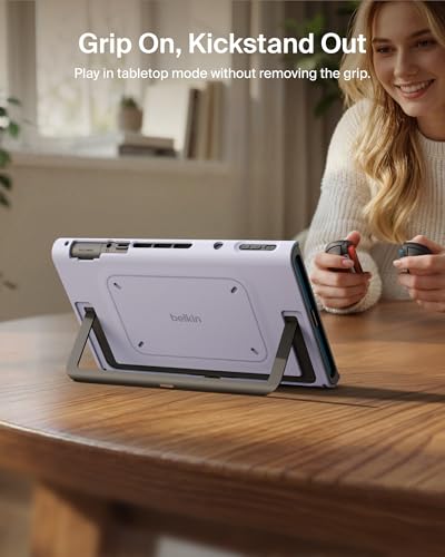Belkin Nintendo Switch 2 Grip Case, Ergonomic, Dockable, Quick-Release Grip | Ergonomic Non-slip Protective Joy-Con Grip with Easy Joy-Con Removal, Dockable Quick-release Design, Built-in Kickstand - color: Lilac, style: Grip