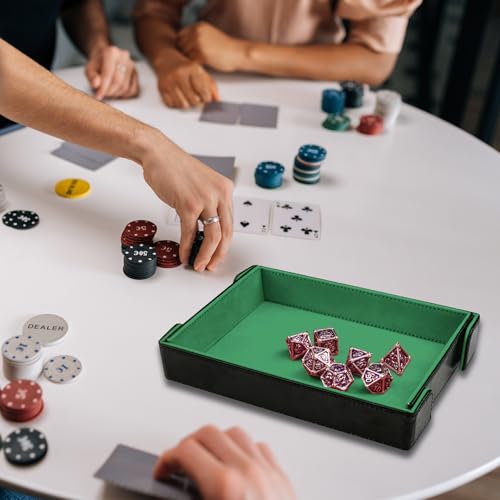 SIQUK Magnetic Folding Dice Tray Rectangle Dice Rolling Tray PU Leather Dice Trays Foldable Dice Holder Dice Rolling Mat Storage Box for D&D RPG Dice Games, Green - color: Green