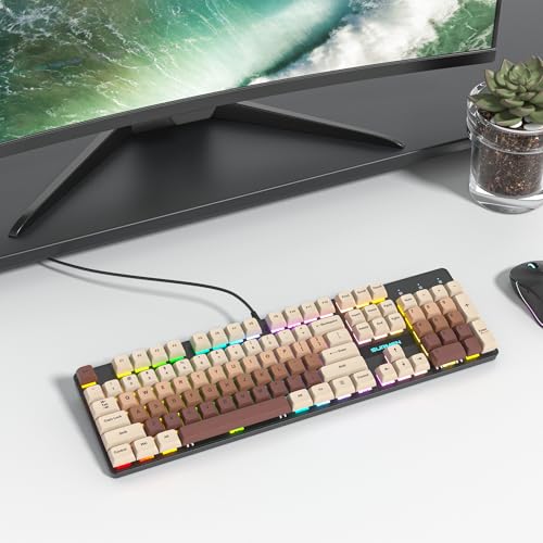 Full Size Mechanical Keyboard, Creamy Keyboard with Number Pad, 104 Keys Wired Gaming Keyboard with Red Switch, RGB Backlit for PC Laptop - color: Brown