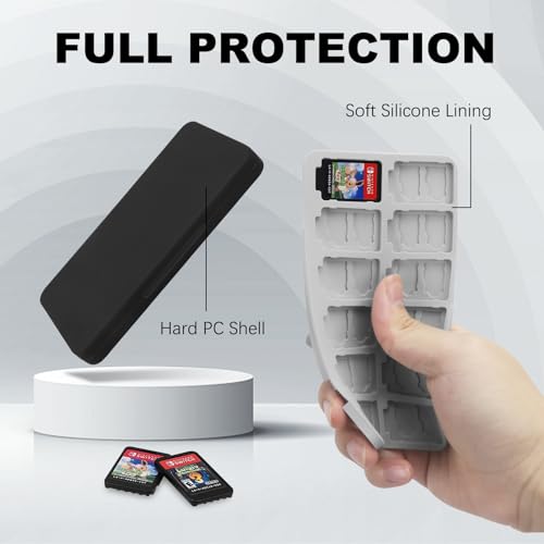 FYY Nintendo Switch Game Case Holder for Switch 2 Cartridge, Black | 24 Game Card Slots & 48 Micro SD Card Slots, Hard Shell, Silicone Lining - color: A-Black