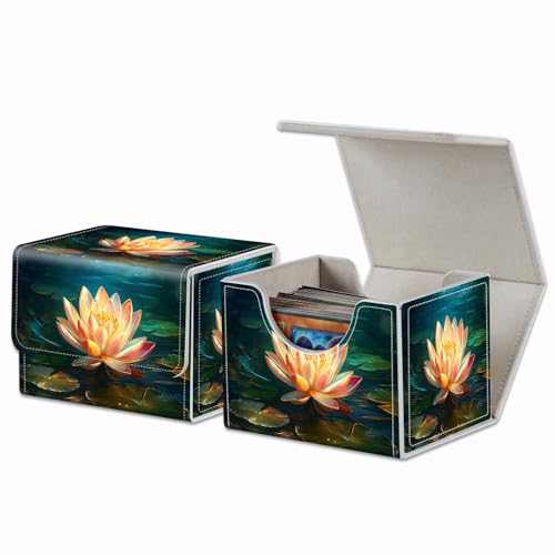 Strong Magnet MTG Playing Card Case Cover Commander Deck Box Creative Pattern Trading Card Storage Box for Collectible Games,A Lotus Flower In The Water Butterfly - color: A Lotus Flower In The Water