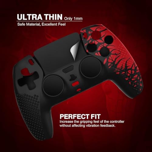 Anti-Slip Silicone Skin for PS5 Controller - Protective Cover Case with Thumb Grip Caps & Touch Pad Stickers, Durable, Soft Grip for PlayStation 5 Controller Accessories (Full Set)