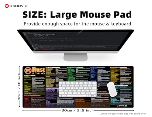 excovip Commands Shortcuts Mouse Pad for Rust- Extended Large Cheat Sheet Mousepad PC Office Spreadsheet Keyboard Mouse Mat Non-Slip Stitched Edge 31.4x11.7x0.07 inches 0490 - color: for Rust