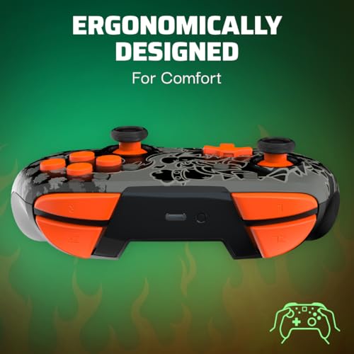 PDP REMATCH GLOW Wireless Nintendo Switch Pro Controller, Full Motion Controls – Licensed for Nintendo Switch. & Lite & OLED Model, Rechargeable Battery Power, Glow in the Dark: Blackout Bowser - color: Bowser