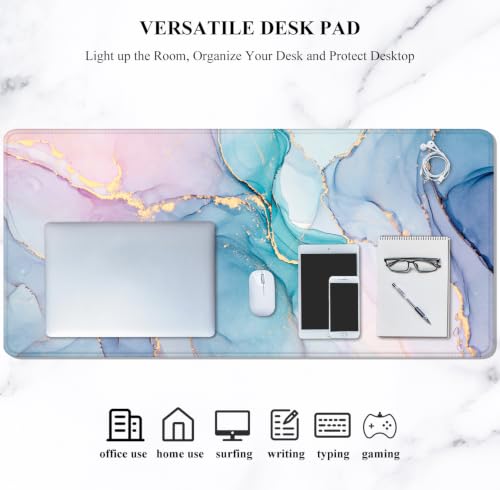 Auhoahsil Large Gaming Mouse Pad, Marble Theme XXL 35.4 x 15.7 in Desk Pad Stitched Non-Slip Rubber Long Computer Mousepad Thin Extended Full Size Desk Mat for Desktop Laptop Wireless Mice, Teal Pink - color: 06 Blue Pink Marble, size: 35.5L x 15.7W inche