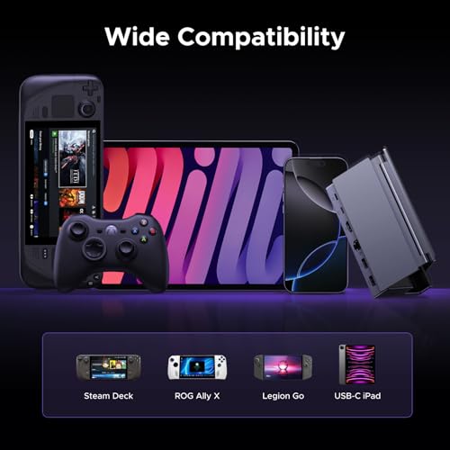 UGREEN Steam Deck Dock 6-in-1 4K@120Hz HDMI 2.1, 100W PD, USB-A & USB C 3.0, Gigabit Ethernet, Dock for Rog Xbox Ally 2025, Steam Deck, ROG Ally, Region Go, MacBook