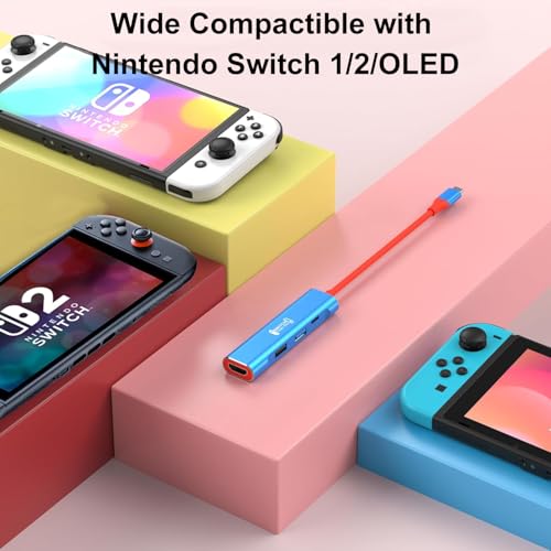 RREAKA TV Dock for Nintendo Switch 2 / Switch/Switch OLED, Portable Travel Dock Replacement with 4K@60Hz HDMI, PD 100W Charging, USB 3.0 - color: 레드 & 블루-2세대 버전