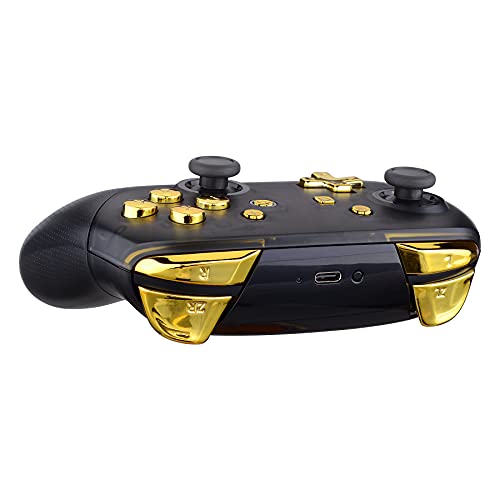 eXtremeRate Chrome Gold Repair ABXY D-pad ZR ZL L R Keys for Nintendo Switch Pro Controller, Glossy DIY Replacement Full Set Buttons with Tools for Nintendo Switch Pro - Controller NOT Included - color: Chrome Gold