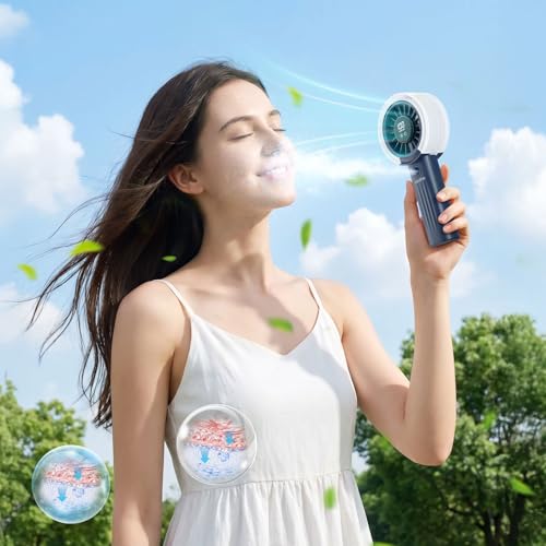 HandFan Upgraded Misting Fan with LED Display – Extreme Cooling Portable Handheld Fan with Water Mist Spray, 50% Stronger Airflow & Quieter, USB Rechargeable for Travel/Park/Disney/Beach/Concert/Game - color: A+Royal Blue