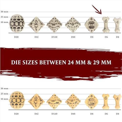 D6 Dice Set - Set of Six 6 Sided Dice - Skull & Bone Themed RPG Dice. Cool & Unique Gift and Compatible with Dungeons & Dragons (DND), D&D, Pathfinder, D and D. (Cleaned Bone White) - color: Cleaned Bone White, style: Six D6