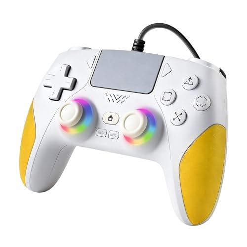 Kamylorus Wired Controller for PS-5/PC, Programmable/Remap/Turbo/RGB Light, Gaming Controller with Dual Vibration, 3.5MM Headphone Jack - color: white-yellow