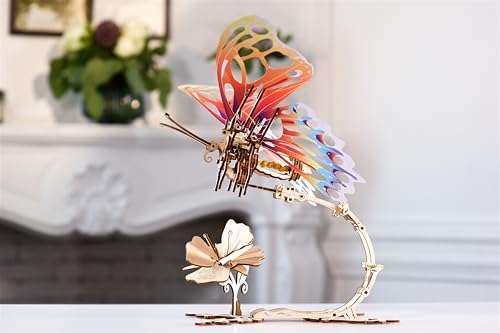 Ugears Wooden 3D Puzzles for Adults - Butterfly Puzzle Mechanical Model Kit - 3D Wood Puzzles Adult Automaton - Kinetic Sculpture Models for Adults to Build Butterfly Kit DIY Miniature Kit - 161 Pcs - style: Butterfly