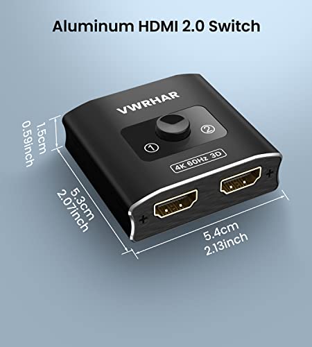 HDMI Switch Splitter 4K@60hz, Aluminum HDMI 2.0 Switcher 2 in 1 Out, HDMI Splitter 1 in 2 Out, Bi-Directional Switch Support 4K 3D HDR for Xbox PS5/4/3 Blu-Ray Player Fire Stick Roku HDTV