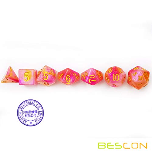 Bescon Magical Stone Dice Set Series, 7pcs Polyhedral RPG Dice Set RoseQuartz, Polybag Packing - color: Rosequartz in Polybag