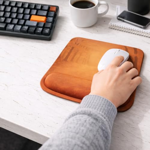 Ergonomic Memory Foam Mouse Pad with Wrist Support, Orange, Ultra-Smooth Surface, Anti-Slip Base (Fall Trees, Medium) - color: Fall Trees