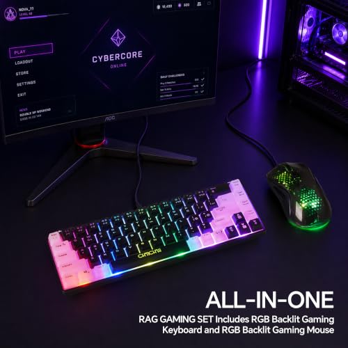 CHONCHOW 60% Gaming Keyboard and Mouse Combo, 68 Keys Wired LED RGB Backlit | Gaming Keyboard and RGB Backlit Mouse, Small Light up Keyboard for PC Xbox PS4 (Black-White) - color: Black-White