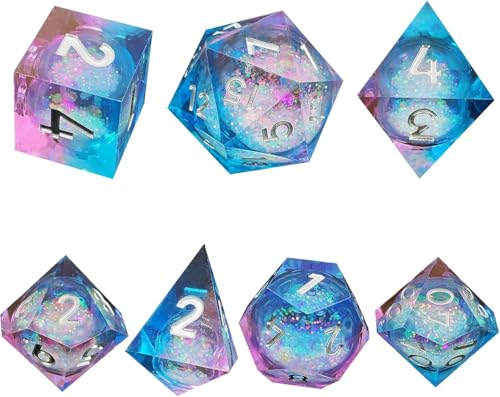 Liquid Core DND Dice Set, 7 Pcs Resin Sharp Edge Polyhedral Dice Quicksand D&D Dice for Dungeons and Dragons RPG Role Playing Table Games