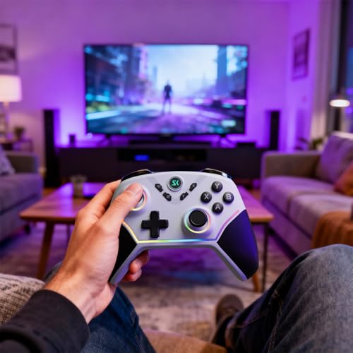 ISHAKO Wireless Gaming Controller with Hall Effect Joysticks&Triggers, 1200mAh Battery, 1000Hz Polling Rate, 4 Back Buttons, RGB Lighting – Works with PC Windows/Mac/Steam/Luna/Tesla/Switch- White - color: Silver