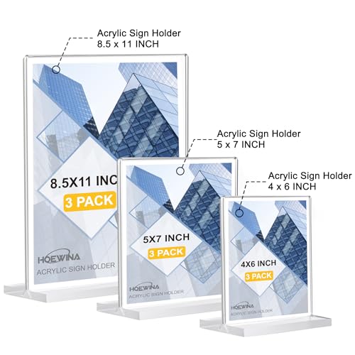 Hoewina 3Pack Acrylic Sign Holder 8.5 x 11inch, Vertical Display Sign Stand | Clear Menu Holder Stand, Table Paper Holder, Desk Brochure Holder for Vendor Booth Display Items, Restaurants, Office, Store