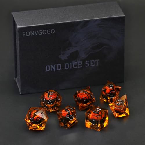 FONVGOGO Dragon Eye Dungeons and Dragons Dice, Liquid Core Dice Set D and D Sharp Edge Resin Dice Polyhedral Beholder's Ttrpg Die Role Playing RPG (Brown Black) - color: Dragon Eye Black