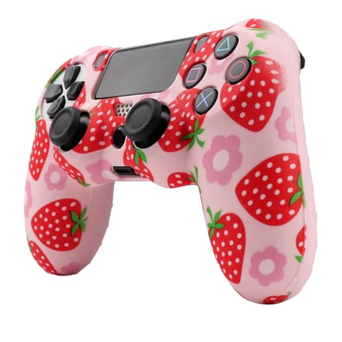 RALAN Pink Controller Skins for PS4,Fruit Silicone Controller Cover Skin Protector Compatible /PS4 Slim/PS4 Pro Controller with 2 Cute Thumb Grips Caps… - color: Red