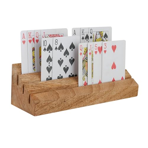 Wooden Playing Card Holder for Table Games, Card Storage and Display Card Holders for Playing Cards Stand Set of 2, for Adults Seniors Kids, 3 Slots