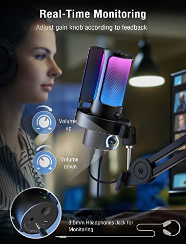 FIFINE USB Gaming Headset and PC Computer Microphone,Over-Ear Wired Streaming Headset with 3.5mm Jack,7.1 Surround Sound,Control Box,for PS5/Xbox/Switch,RGB Condenser Desktop Mic for Mac(H9P+A8 Plus)