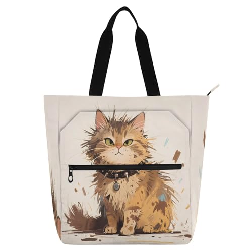 Waterproof Piano Bag for Lessons Cat Flower Crown Music Tote with Zipper Pockets for Sheet Music & Books - color: Cold Cat Cartoon