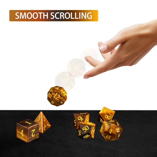LUCKY-M Gemstone DND Dice Unique, 7PCS Yellow Tiger's Eye Dice Set for Dungeons and Dragons RPG MTG, Polyhedral Stone Dice Sets D&D Men Birthday Gifts - color: Yellow Tiger