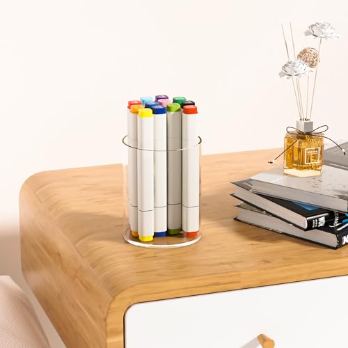Clear Acrylic Pen Holder Round Shape, Desktop Pencil Cup Holder, Countertop Stationery Organizer for Office Desk Accessory - size: 1 Compartment
