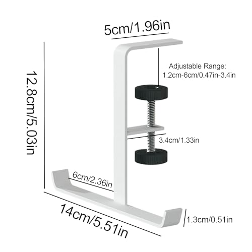 Headphone Stand Hanger Holder, Under Desk Clamp Hook Mount, Under Desk Mount Headset Hook Clip, Backpack Hanger Reduce Desk Clutter (White) - color: White
