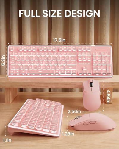 Wireless Keyboard and Mouse Combo with White Backlit Pudding Keycaps, Bluetooth & 2.4G, 2000mAh Rechargeable, Full Size, Metal Panel Quiet Computer Keyboard Set for Windows PC Desktop - Pink - color: Pink