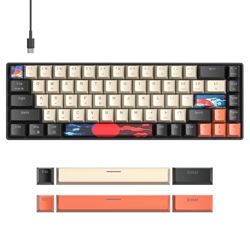 Orange Mechanical Gaming Keyboard 65 Percent, Red Switch RGB Keyboard 65%, 68 Keys Small Wired Key board, PBT Keycaps Anti-Ghosting Mini Keyboards for Business Trips, Game/Office (68 Carbon) - color: 68 Carbon/Red Switch