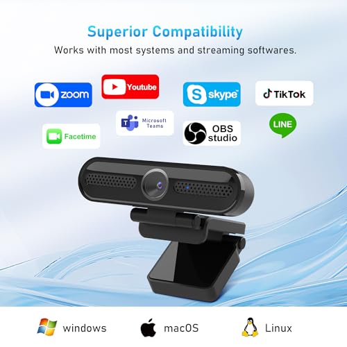 2K Webcam with Microphone, 78°FOV FHD PC Camera with 2K/30fps, Privacy Cover, Plug & Play USB Web Cam, Autofocus, 1080P/60fps External Webcam for PC, Computer Web Camera for Laptop, Mac, Zoom - color: 2K/78°FOV
