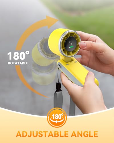 PlayHot Portable Handheld Turbo Fan, Travel Essentials, Gifts for Women/Men | 5-Speed, Up to 12H, 10m/s Airflow, USB-C Rechargeable, LED Display, 3-in-1 Foldable Personal Fan for Cruise, Beach, Vacation - color: Yellow