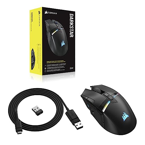 Corsair DARKSTAR RGB Wireless Gaming Mouse for MMO, MOBA - 26,000 DPI - 15 Programmable Buttons - Up to 80hrs Battery - iCUE Compatible - Black - style: DARKSTAR RGB