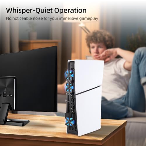 Cooling Fan with LED Light for PS5 Slim, Quiet Cooling System Accessories for Playstation 5 Slim Disc and Digital Editions, Compatible with Horizontal Stand For Gaming Console