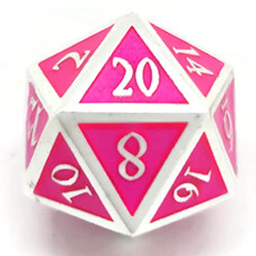 Metal D20 F Dice Critical Fail 20 Sided Die Set DND Number Role Playing Game Dungeons and Dragons D&D Black Silver Red Blue Rainbow Gold Copper Purple Green Pink White (Single Dice, Pink and Silver) - color: Pink and Silver, style: Single Dice