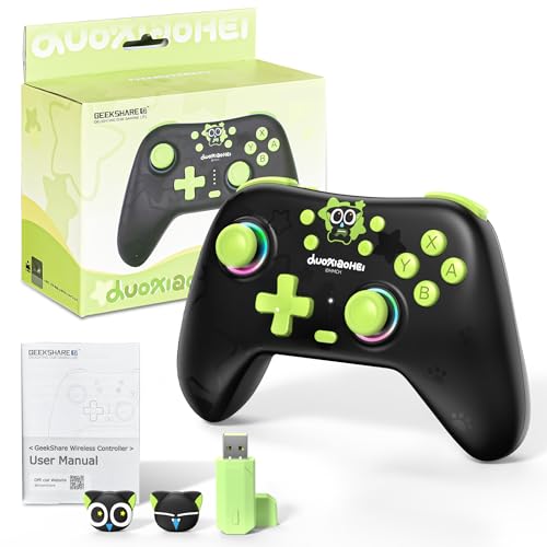 GeekShare Switch Pro Wireless Controller, Compatible with Switch 2/1/Lite/OLED, PC, Android, iOS Device, Tri-Mode Programming with Wake-up, Turbo, Gyro, Vibration, 1000mAh Bluetooth 2.4G Controller - size: Controller and receiver kit