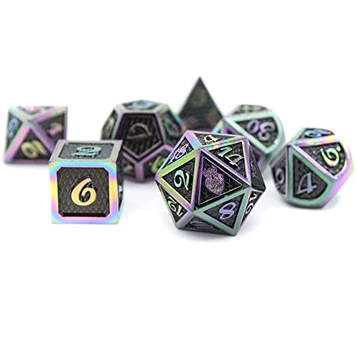 HEIMDALLR Metal DND Dice Set 7 pcs - Dragonhide Design, 16mm Size, Logo on D20; Metal Dice Set & Dice Box; D&D Dice Set D&D (Dungeons and Dragons Dice Set) - Jormungandr Series (Prismatic Dragon) - color: 11 Prismatic Dragon