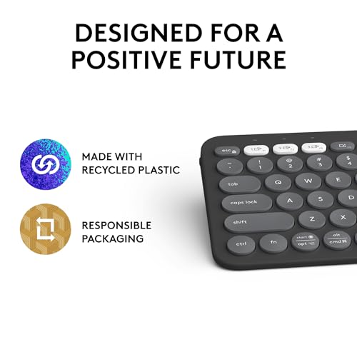 Logitech Pebble Keys 2 K380s, Multi-Device Bluetooth Wireless Keyboard with Customizable Shortcuts, Slim and Portable, Easy-Switch for Windows, macOS, iPadOS, Android, Chrome OS - Tonal Graphite - color: Graphite