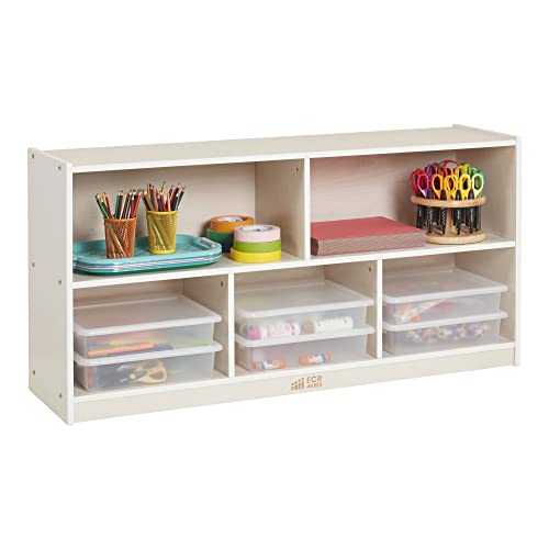 ECR4Kids 5-Compartment Mobile Storage Cabinet, Toddler, Classroom Furniture, White Wash - color: White Wash