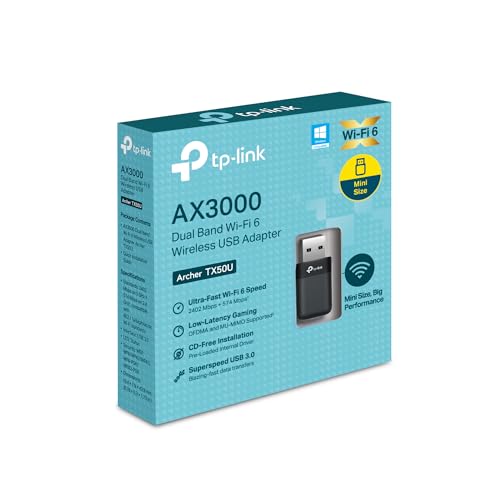 TP-Link Archer TX50U AX3000 Wi-Fi 6 USB Wi-Fi Adapter for Desktop PC, Fast & Stable Dual Band Wireless Network Adapter, USB 3.0, Plug and Play, MU-MIMO|OFDMA|WPA3, Compatible with Windows 11/10 - style: AX3000, WiFi 6